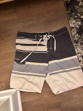 Men's Striped grey & White Swim Trunks - Style Y2K 36